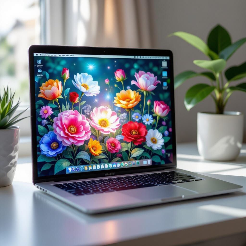 Transparent Laptop Displays Luminous Floral World