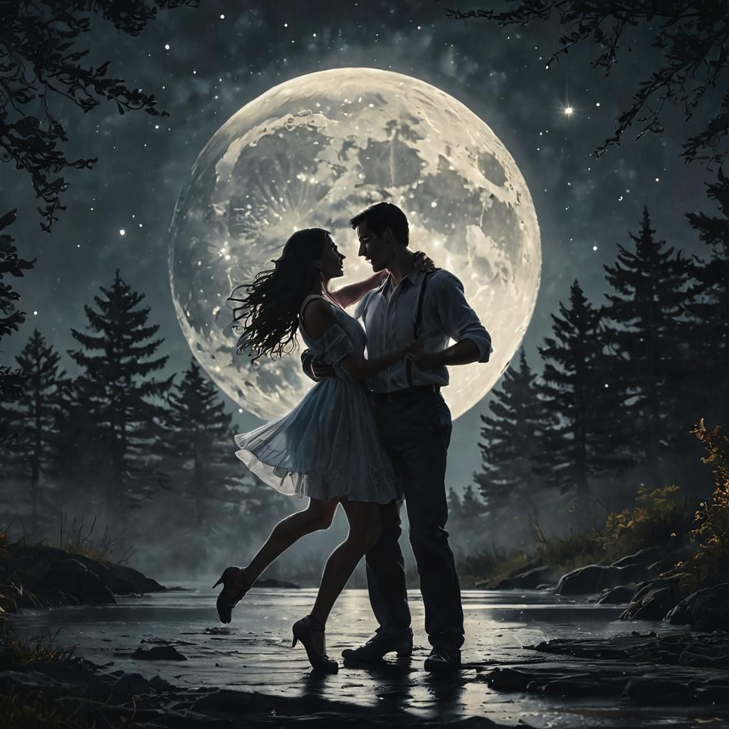 A couple dancing in the moonlight