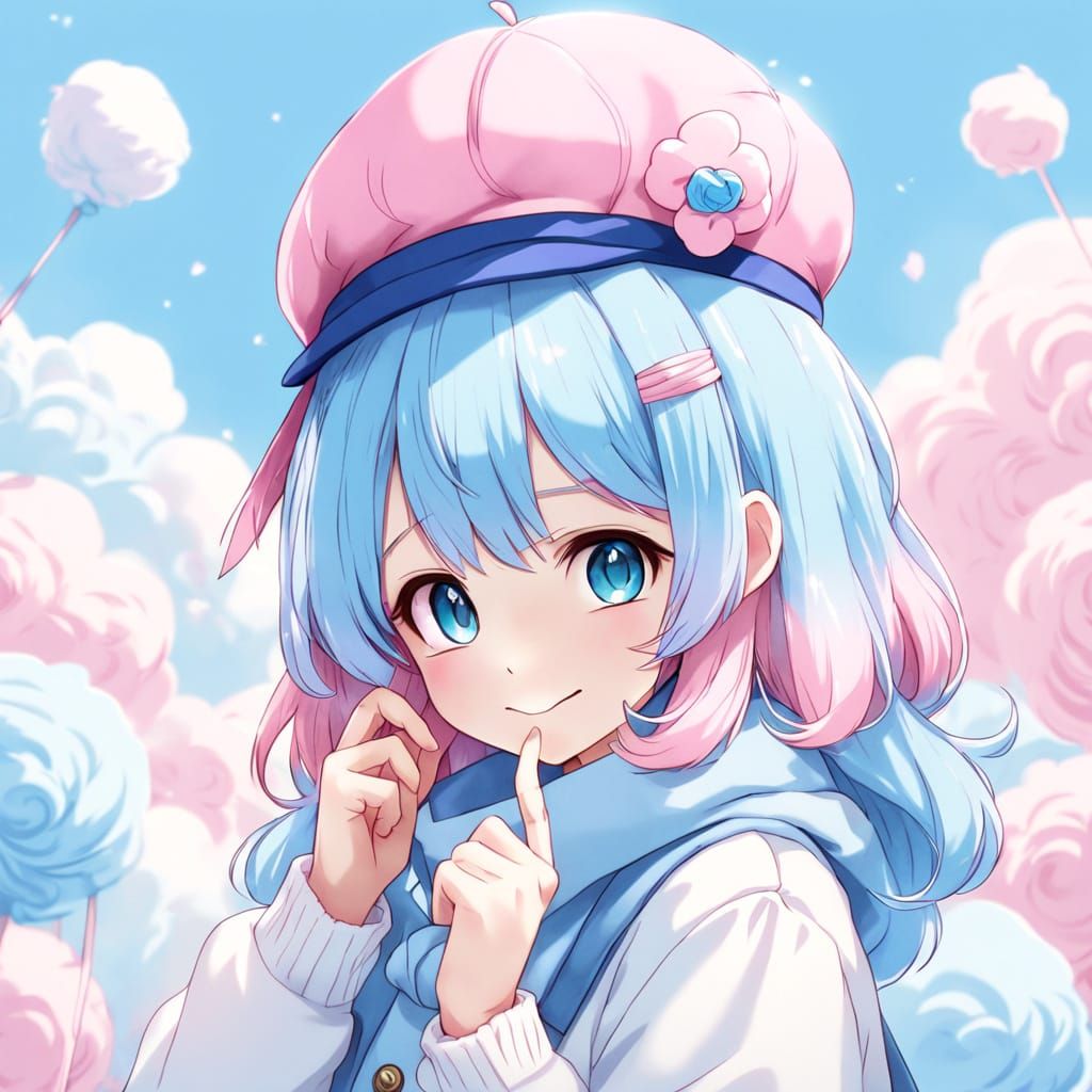 Cute Anime Girl with Cotton Candy Hair