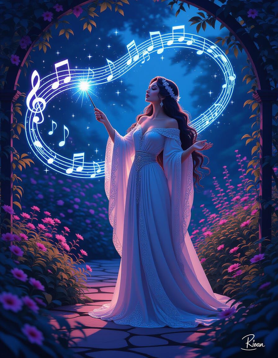 The Moonlit Muse of Melodic Enchantment: A Sorceress Who Sculpts Music from Stars
