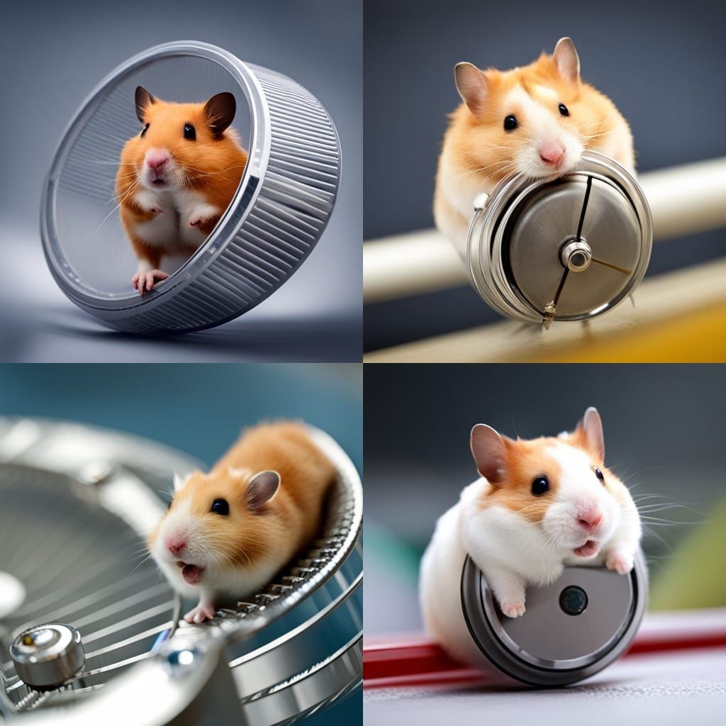 adorable robot hamster on a hamster wheel AI Generated Artwork