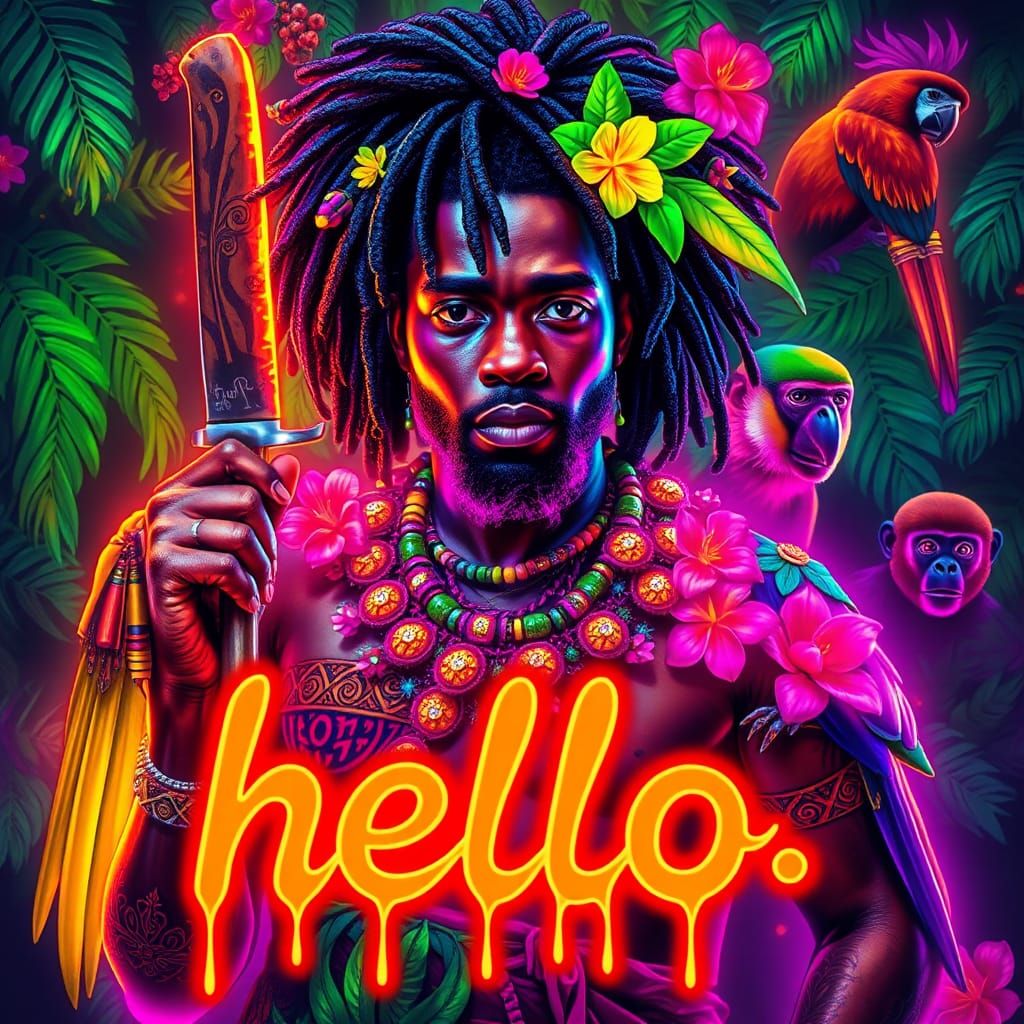 A vivid tattoo-style airbrush of a brown-skinned African Ame...