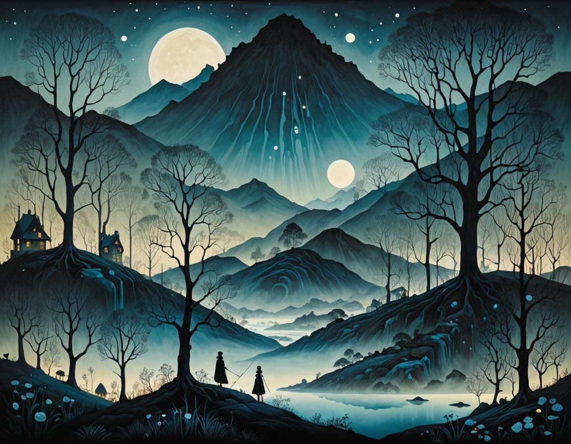 Surreal Landscape, by Gris Grimly Andy Kehoe teamLab blue hues  by @FizzyElf