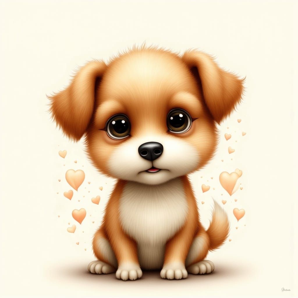 "a fluffy adorable  brown and ivory best dog ever,  watercolor, ink smashes, masterpiece painting by Andrea Lie :: Jacek Szynkarczuk :: Jere...