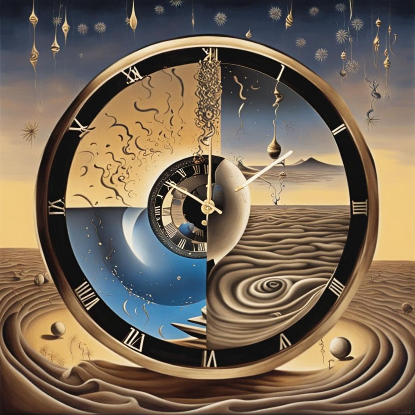 16k resolution, art by Salvador Dali, M.C. Escher, surreal countdown ...