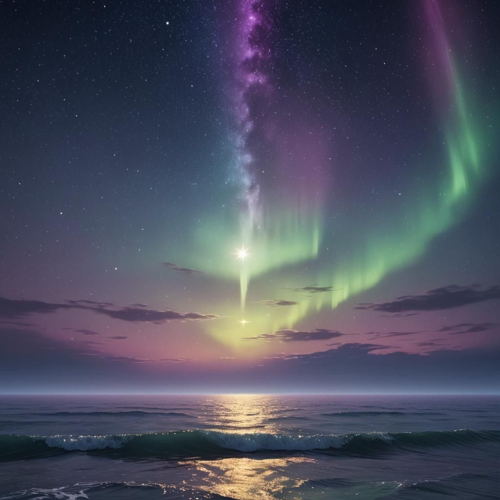 Majestic Star Shines Over Calm Ocean in Digital Art