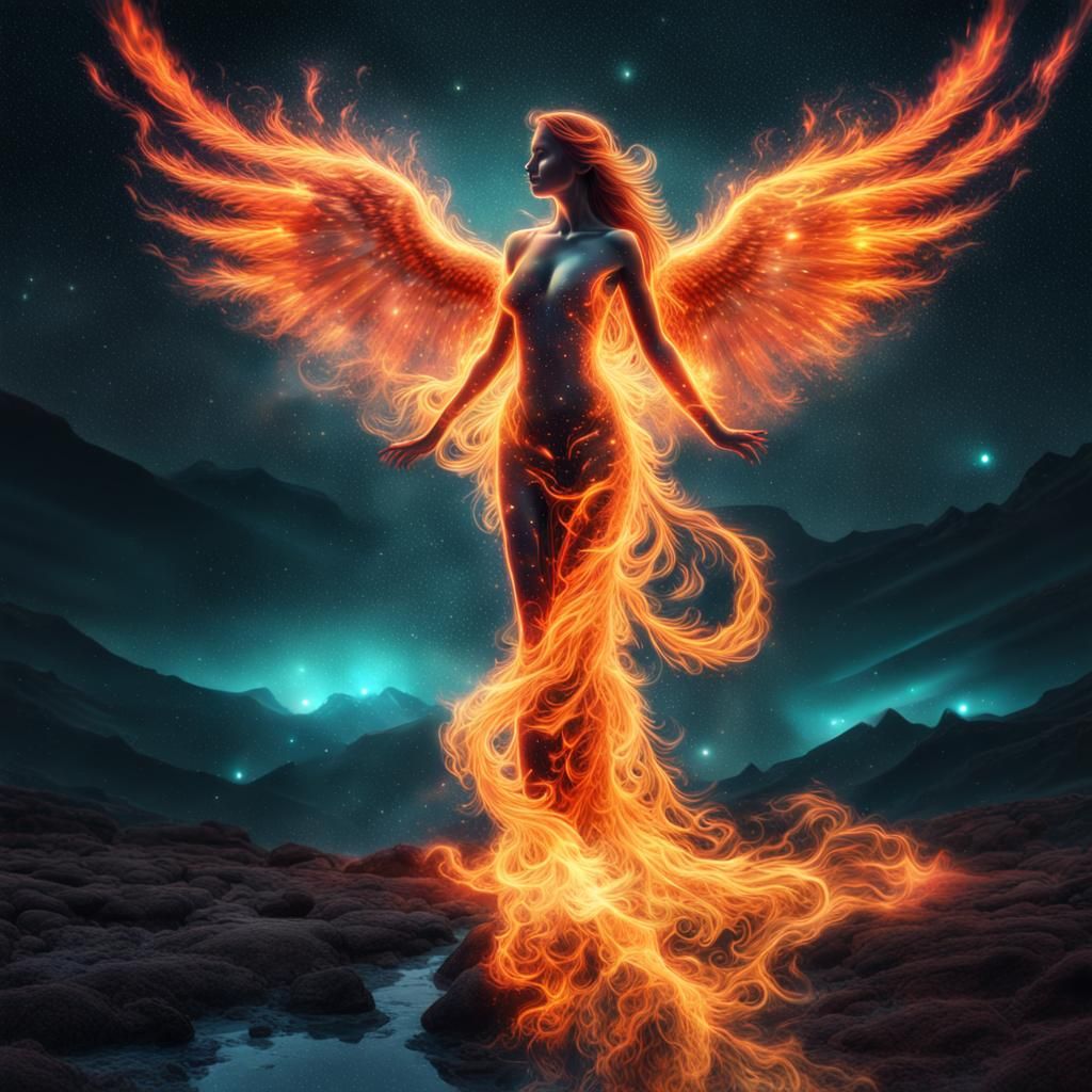 Phoenix girl in flames - AI Generated Artwork - NightCafe Creator