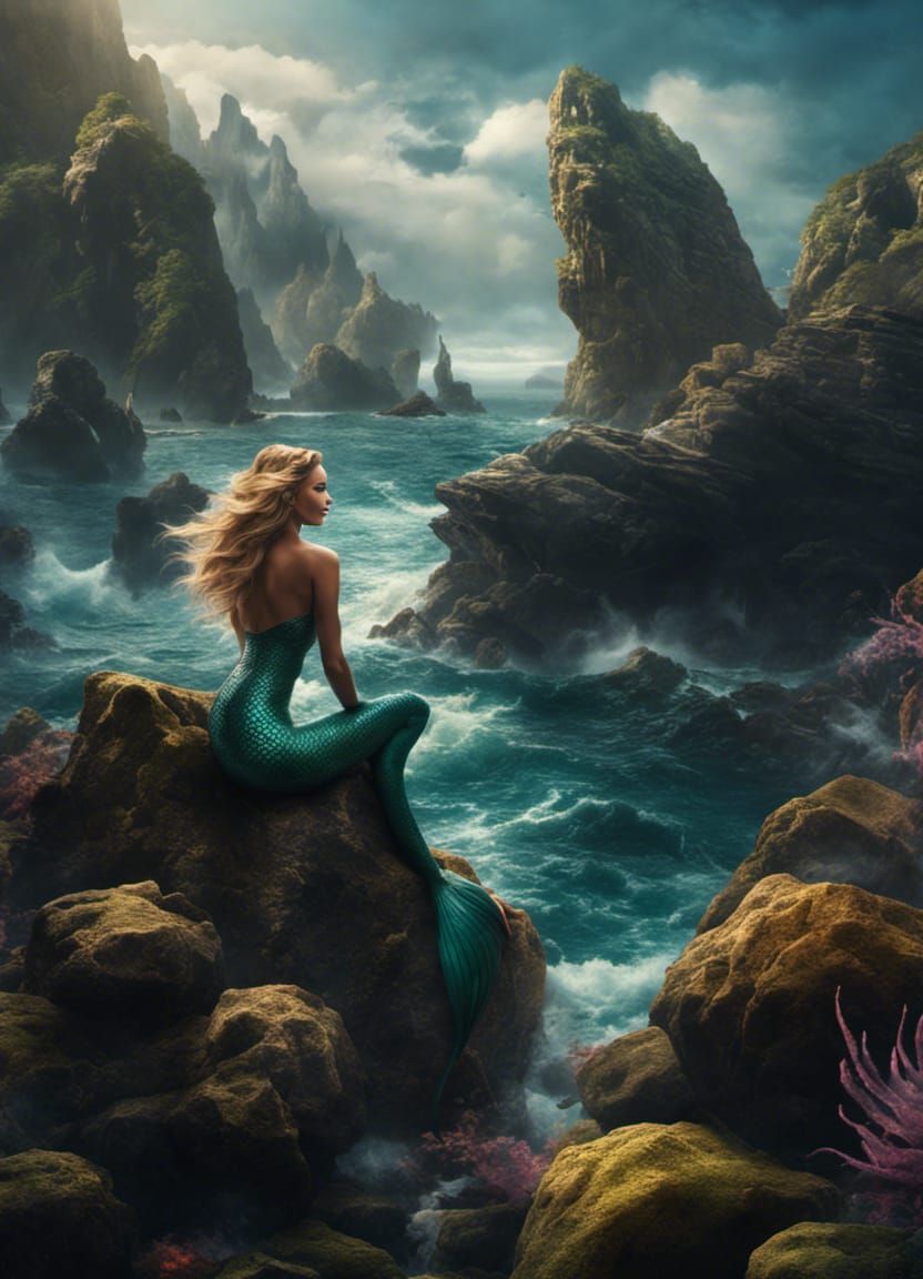 Mermaid on the rocks #2 - AI Generated Artwork - NightCafe Creator