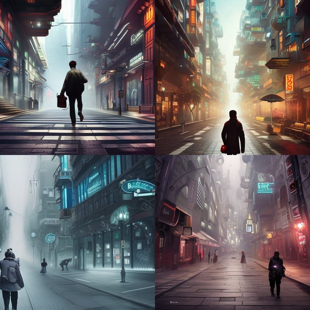 Dabeatnik walking through a futuristic city street