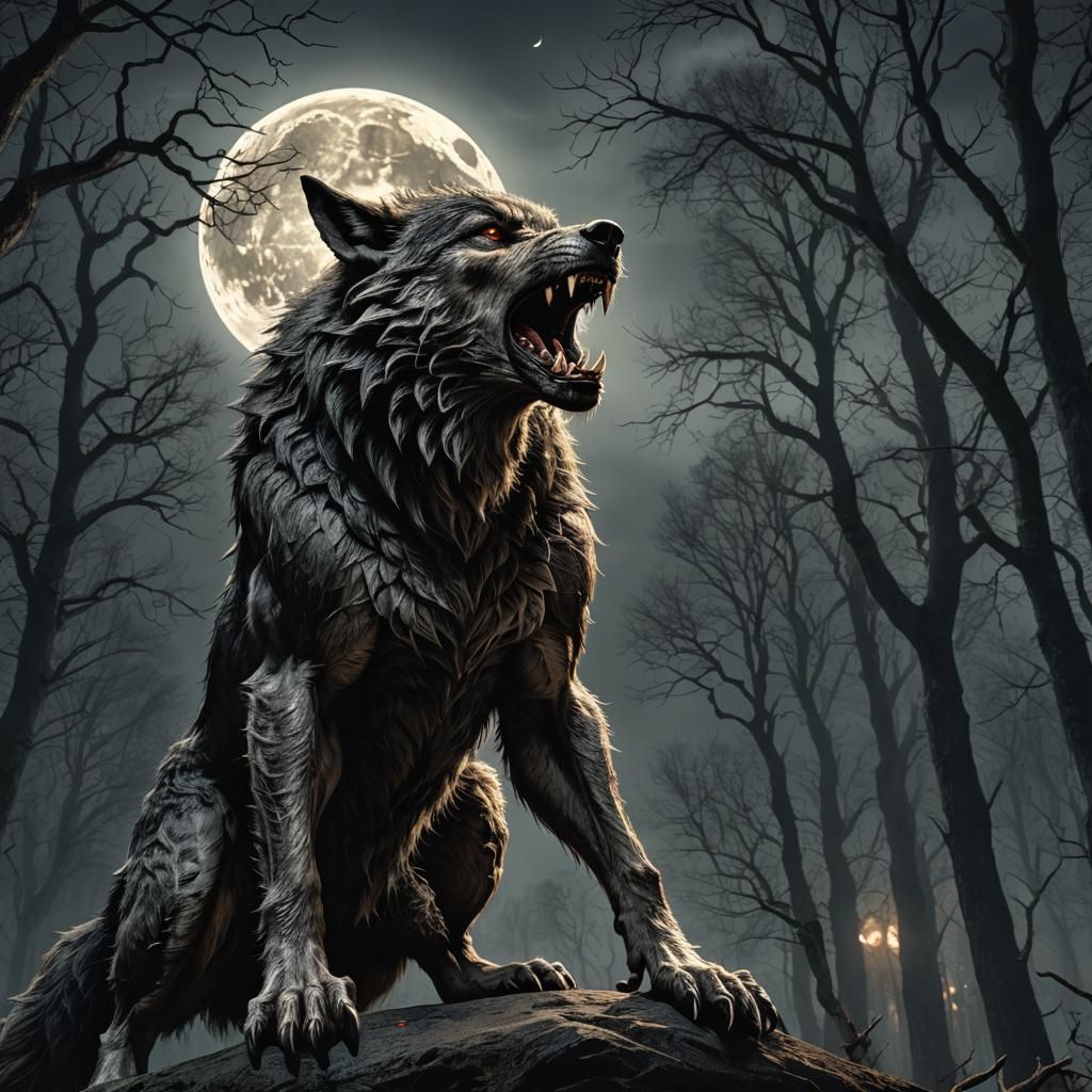 werewolf howling at the moon ,  by @llTupill