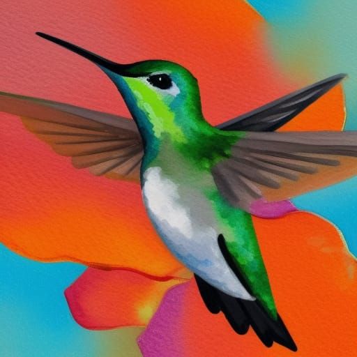 Hummingbird in Gouache and Watercolor Style