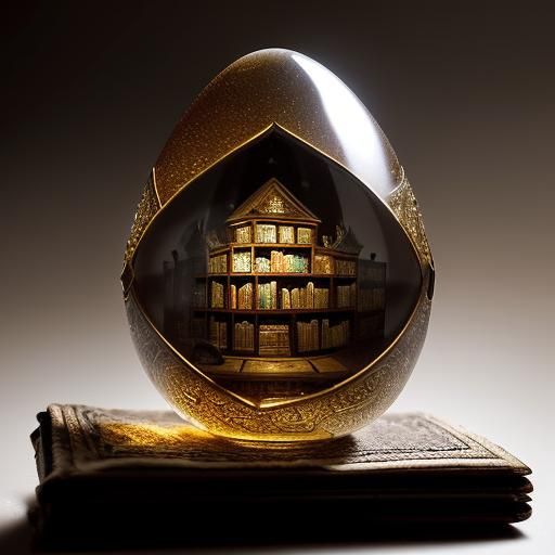 A resin egg, translucent and shimmering, encasing a miniature