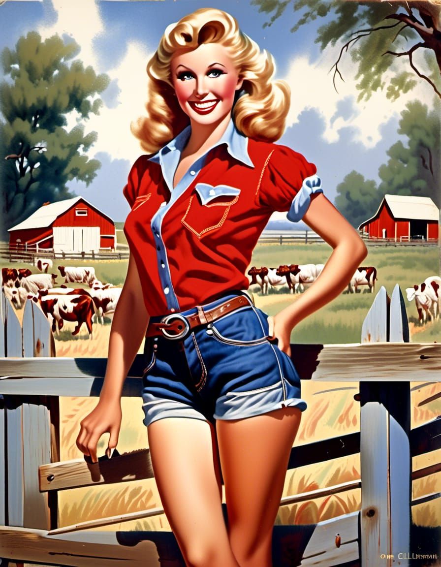 Full length pin up style portrait of a young smiling blond d...