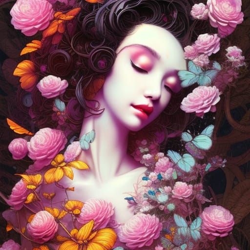 Girl covered in flowers - AI Generated Artwork - NightCafe Creator