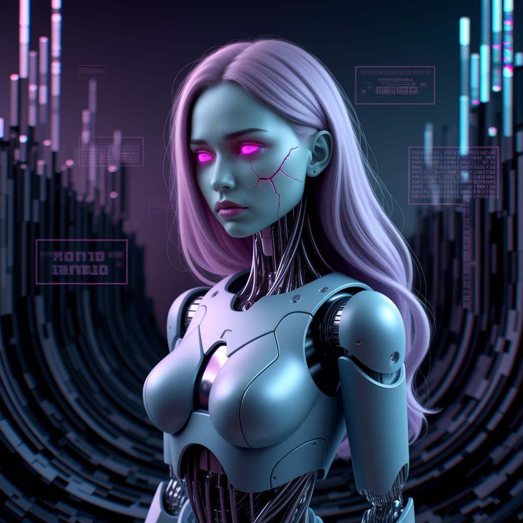 Android in Glitching Ruins: Cyberpunk Photograph