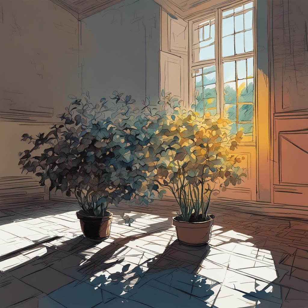 Indoor Garden in Post-Impressionist Impasto Style