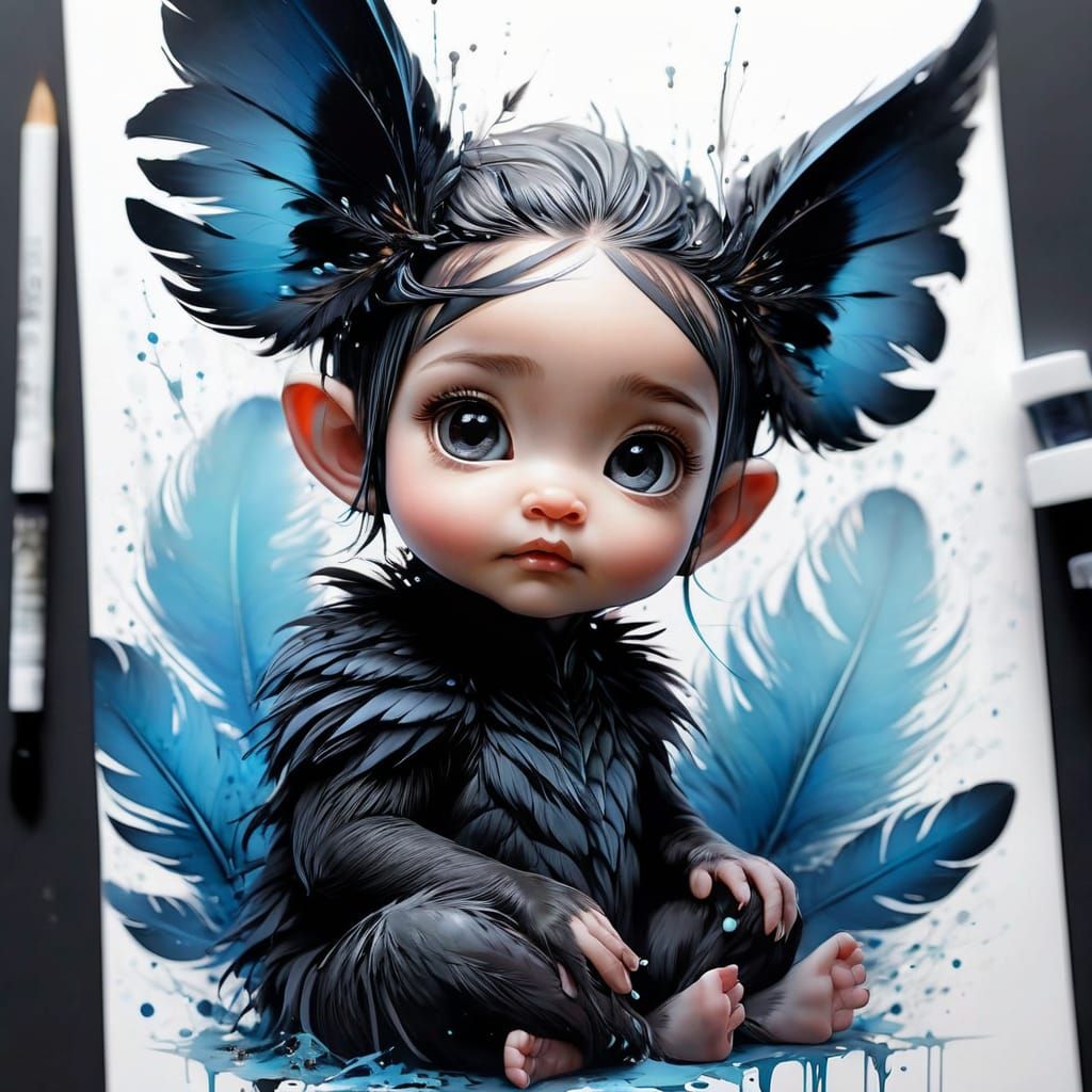 A feather creature sketch calligraphy