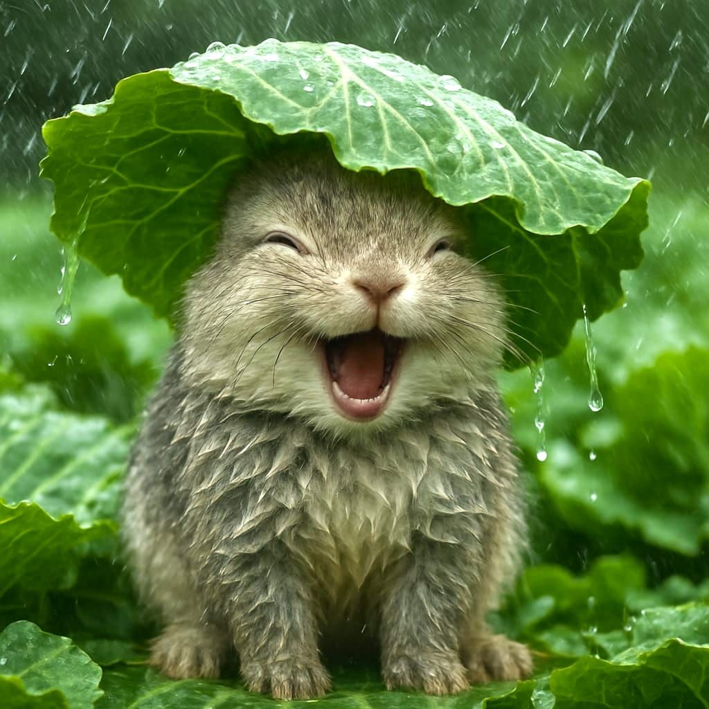 Happy Bunny In The Rain