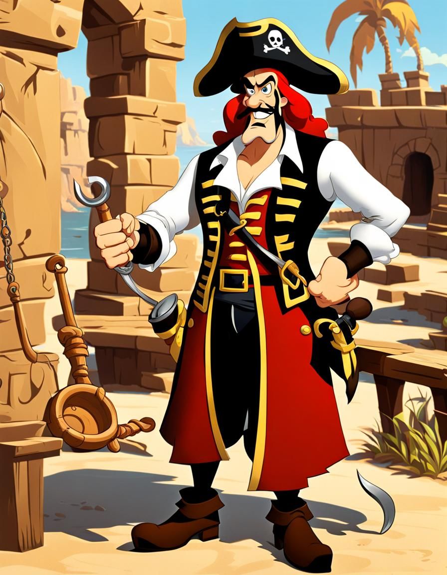Cartoon pirate handless with hook-hand   in style of  Captai...