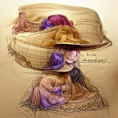 Victorian colored sketch, lush comfortable; Women's Hats