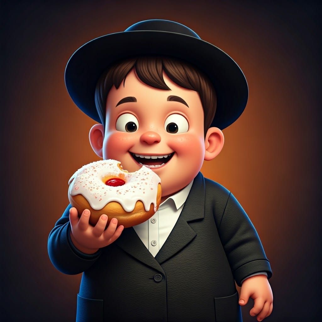 Chubby Hasidic Boy Devours Sugar-Coated Sufganiyah in Whimsi...