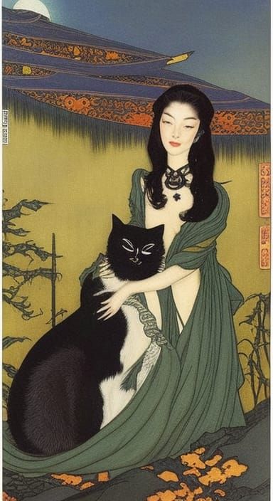 woman with cat - AI Generated Artwork - NightCafe Creator