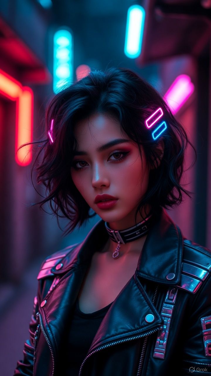 cyberpunk girl dans une ruelle neon,