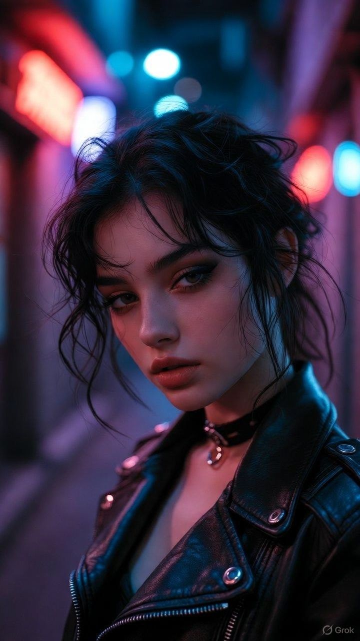 cyberpunk girl dans une ruelle neon,