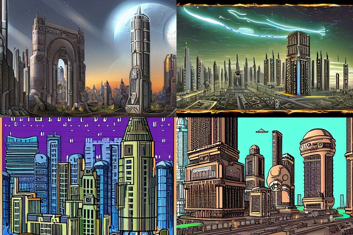 Sci-fi city in the style of Romanesque
