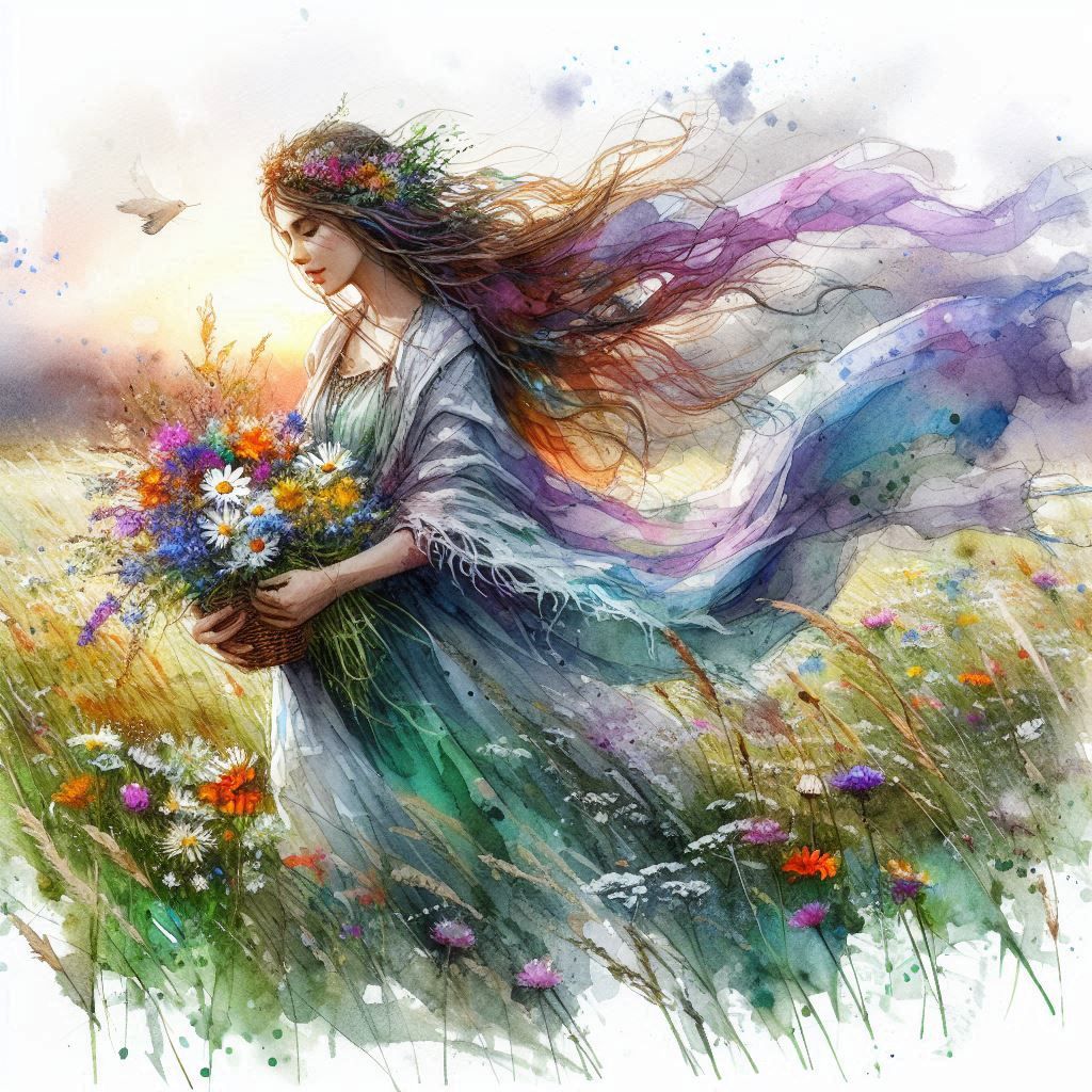 Collecting colorful wildflowers