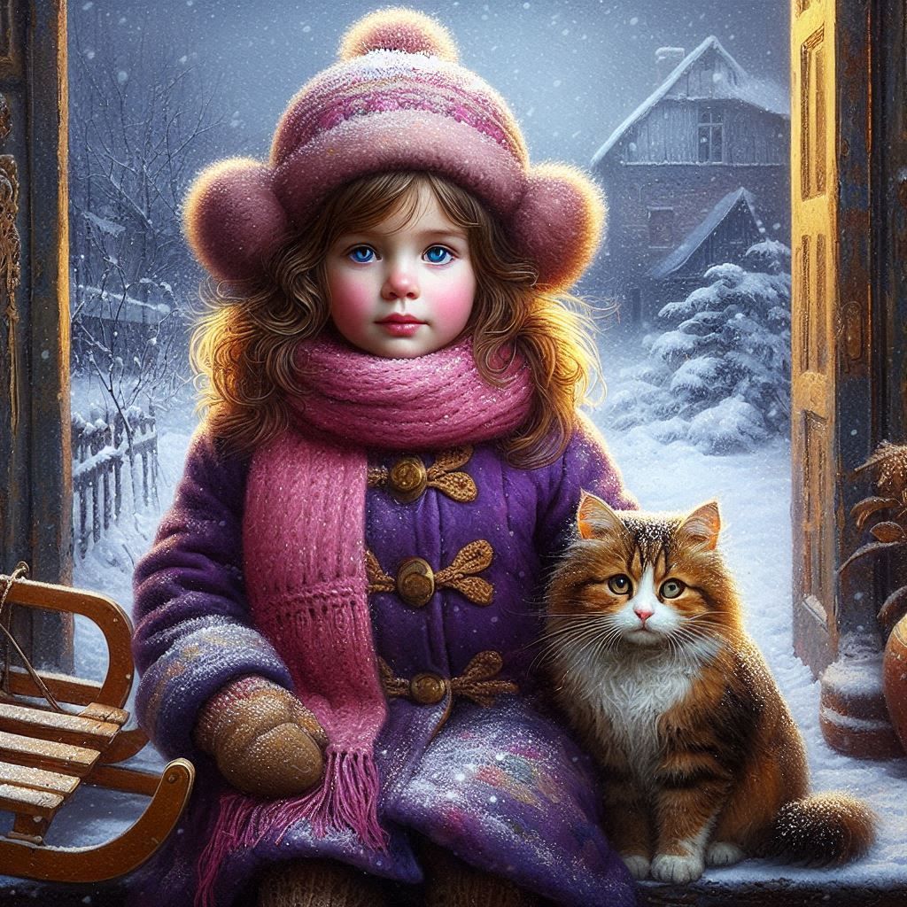 Little girl and her cat.