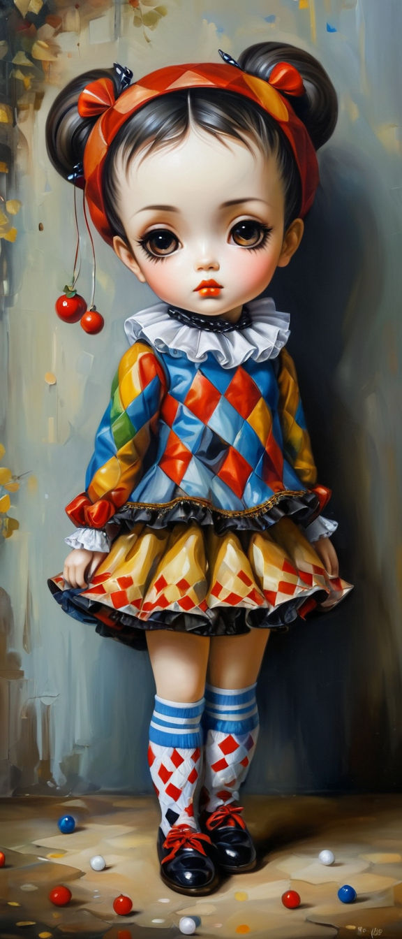 Chibi harlequin doll