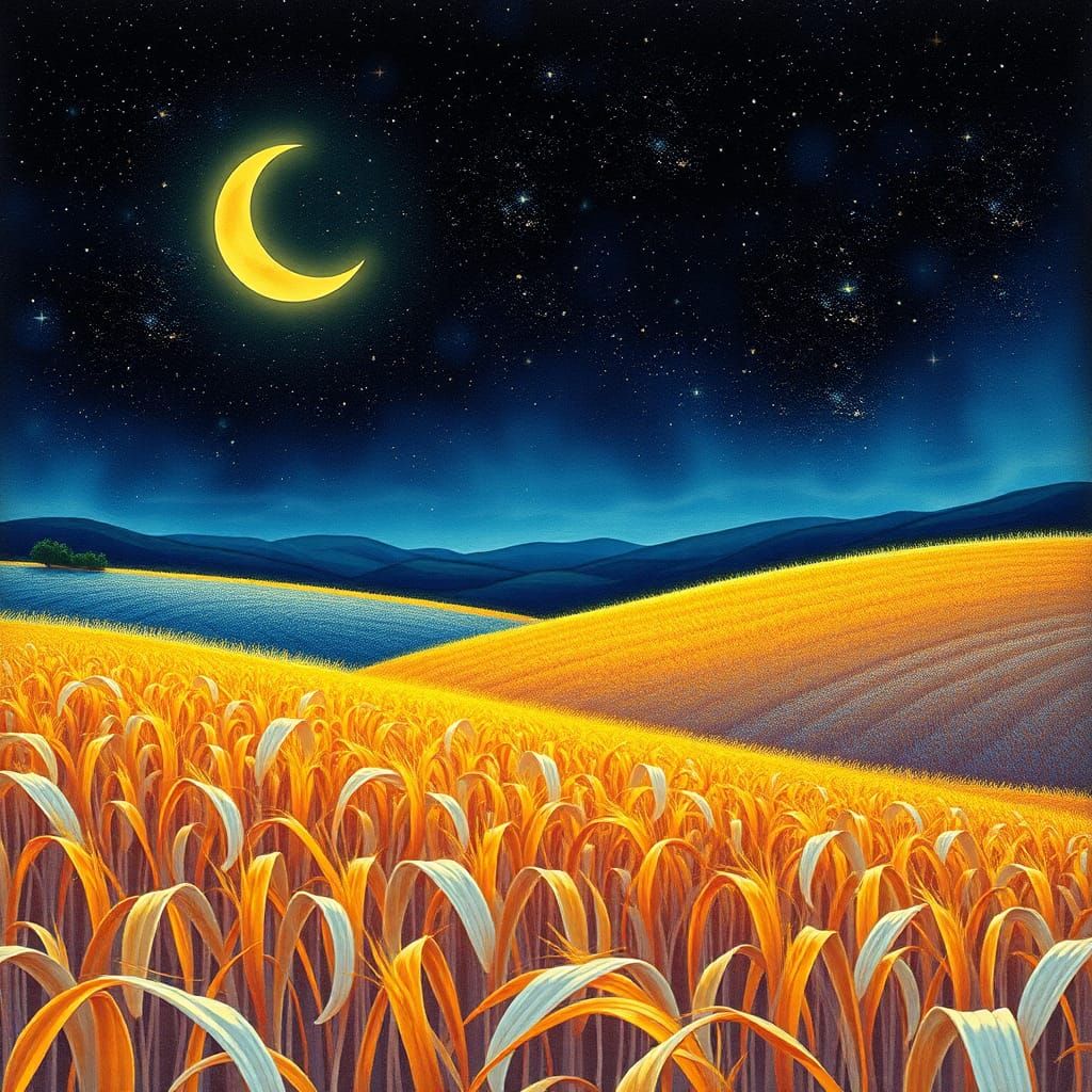 october moon cast
over corn, lighted fields
crinkled sheaves...