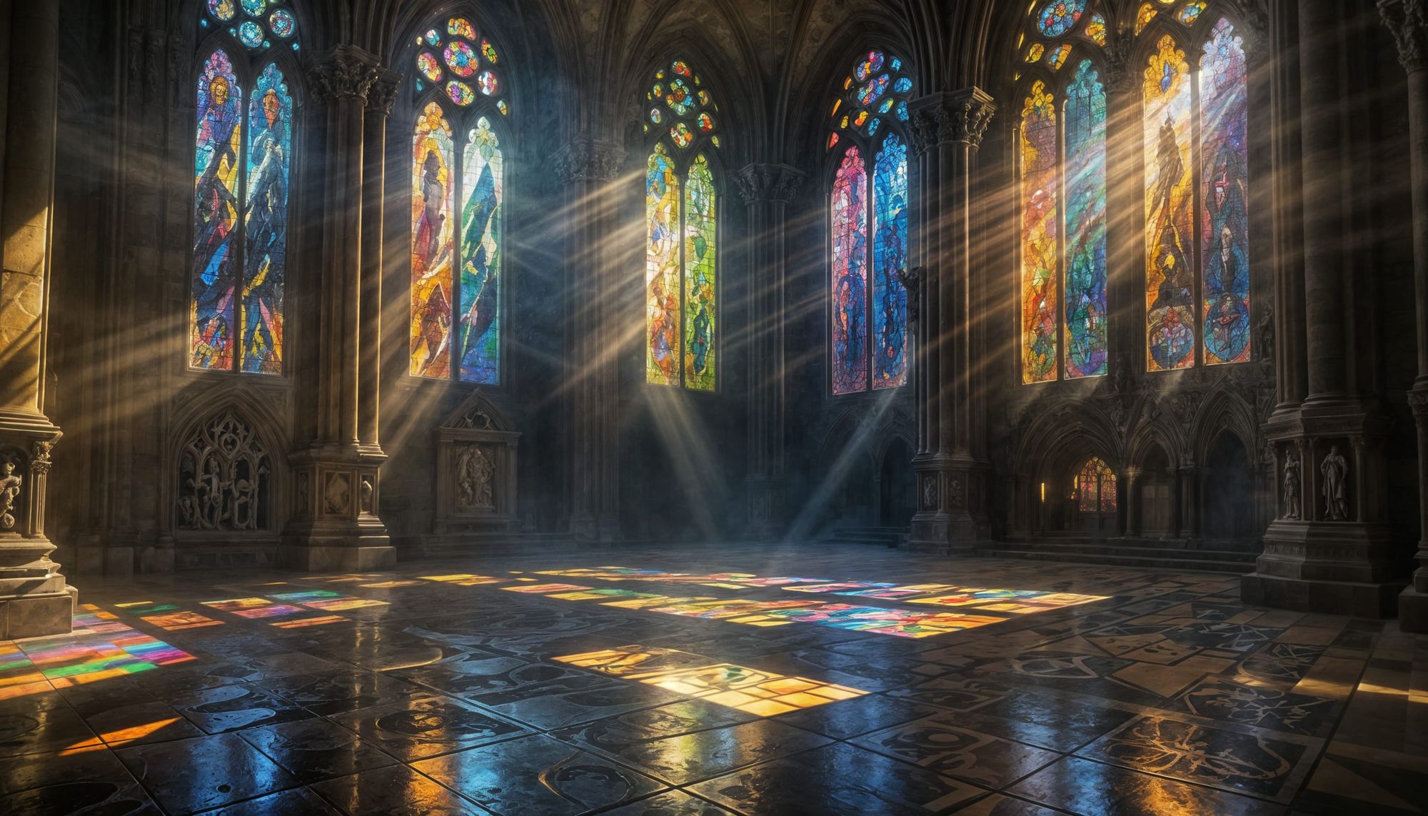 sunlight through stained glass windows