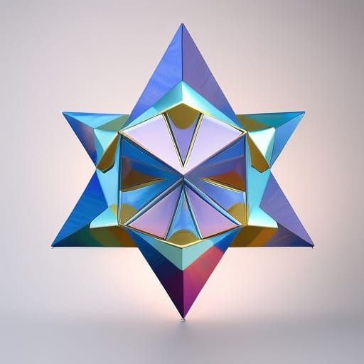 Merkaba star tetrahedron, 3d, made of gold and stained glass, lavender ...