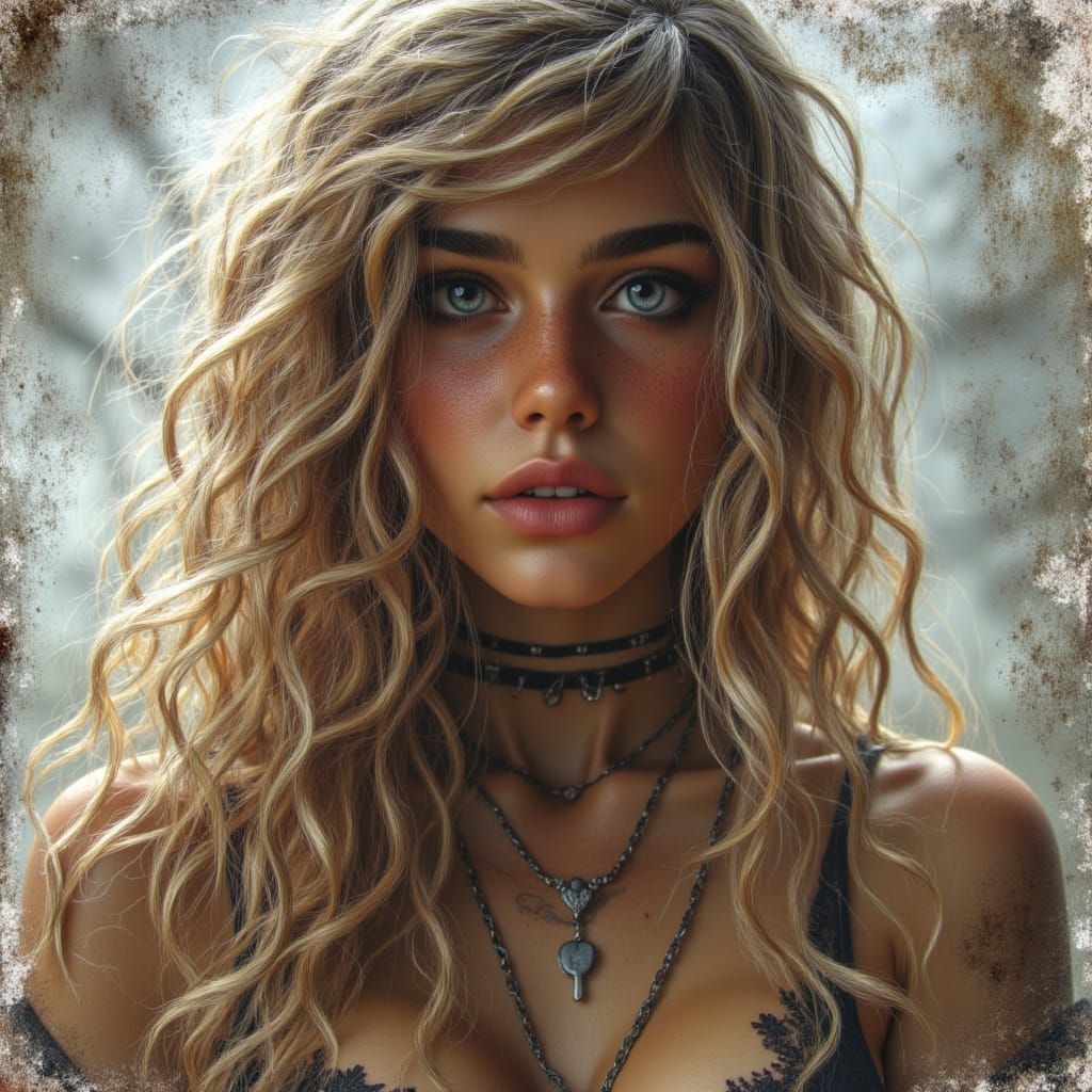 Fantasy Warrior Woman on Rooftop at Sunset