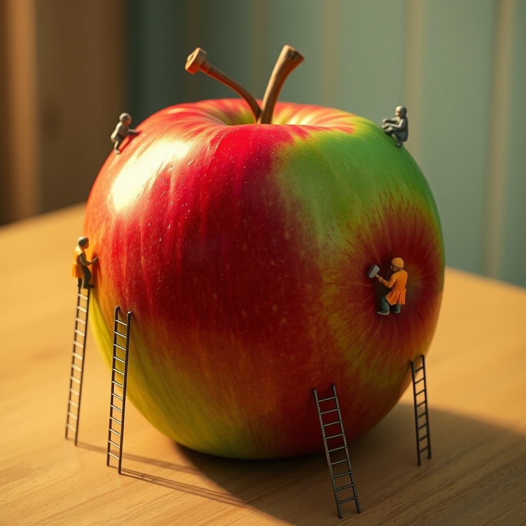 Miniature People Drill Vibrant Apple, Detailed Matte Paintin...