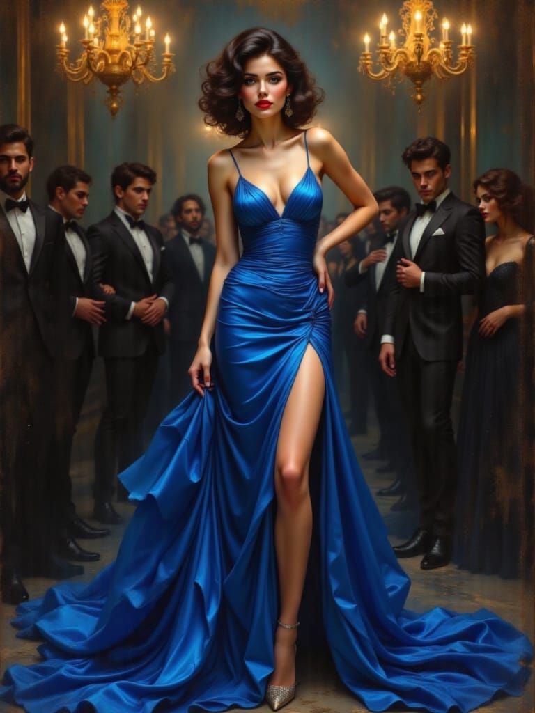 Woman in Liquid Metal Dress at Gala