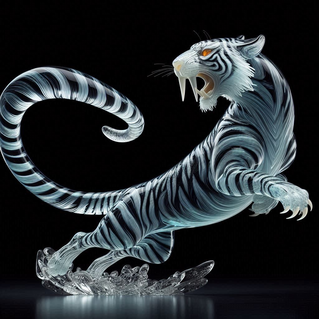 Glass Sabertooth Tiger Sculpture
