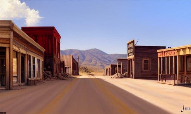 Abandoned main street of an American Old west ghost town, da...