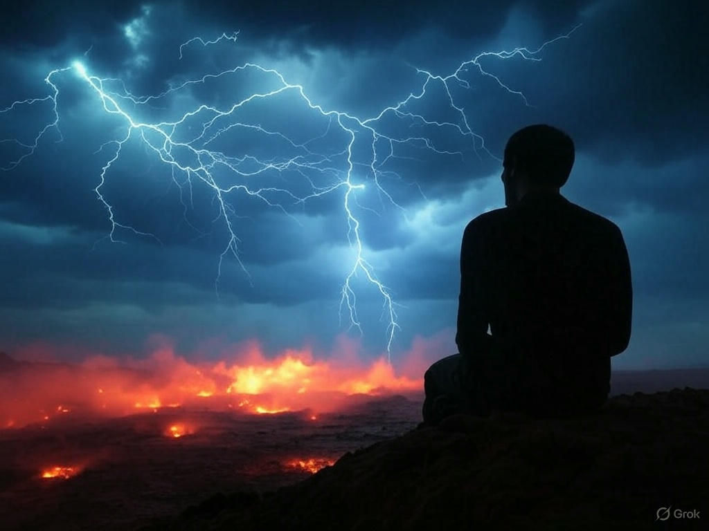 Eternal struggle represented by a cosmic storm