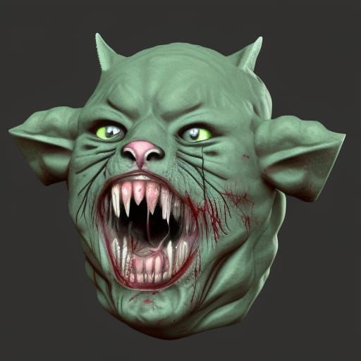 Cat, mutant zombie cat, 3d grotesque