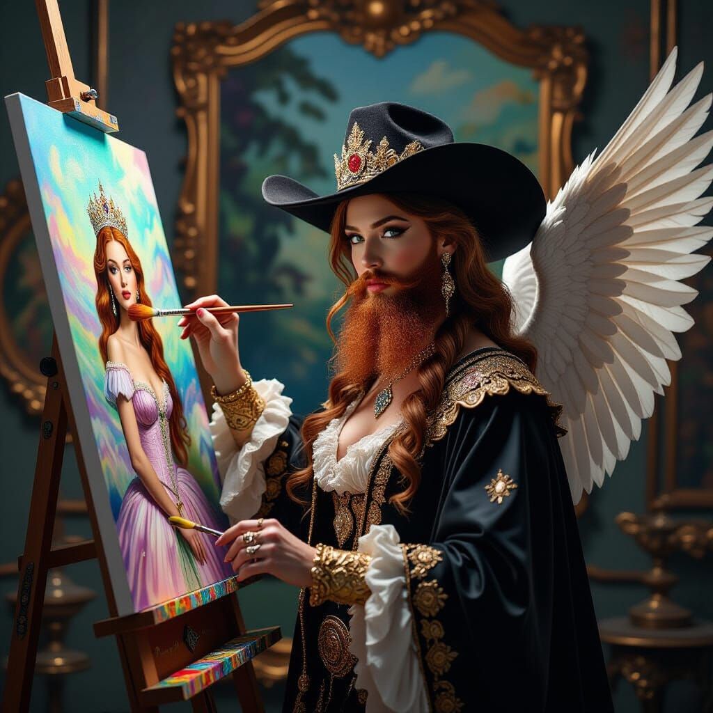 Bearded Male Artist Painting Beautiful Female Model=FAIL, we've got a mash-up  by @Warlock11