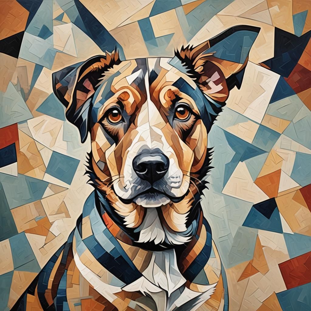 Dog portrait in Cubism art  by @Coolpug420 