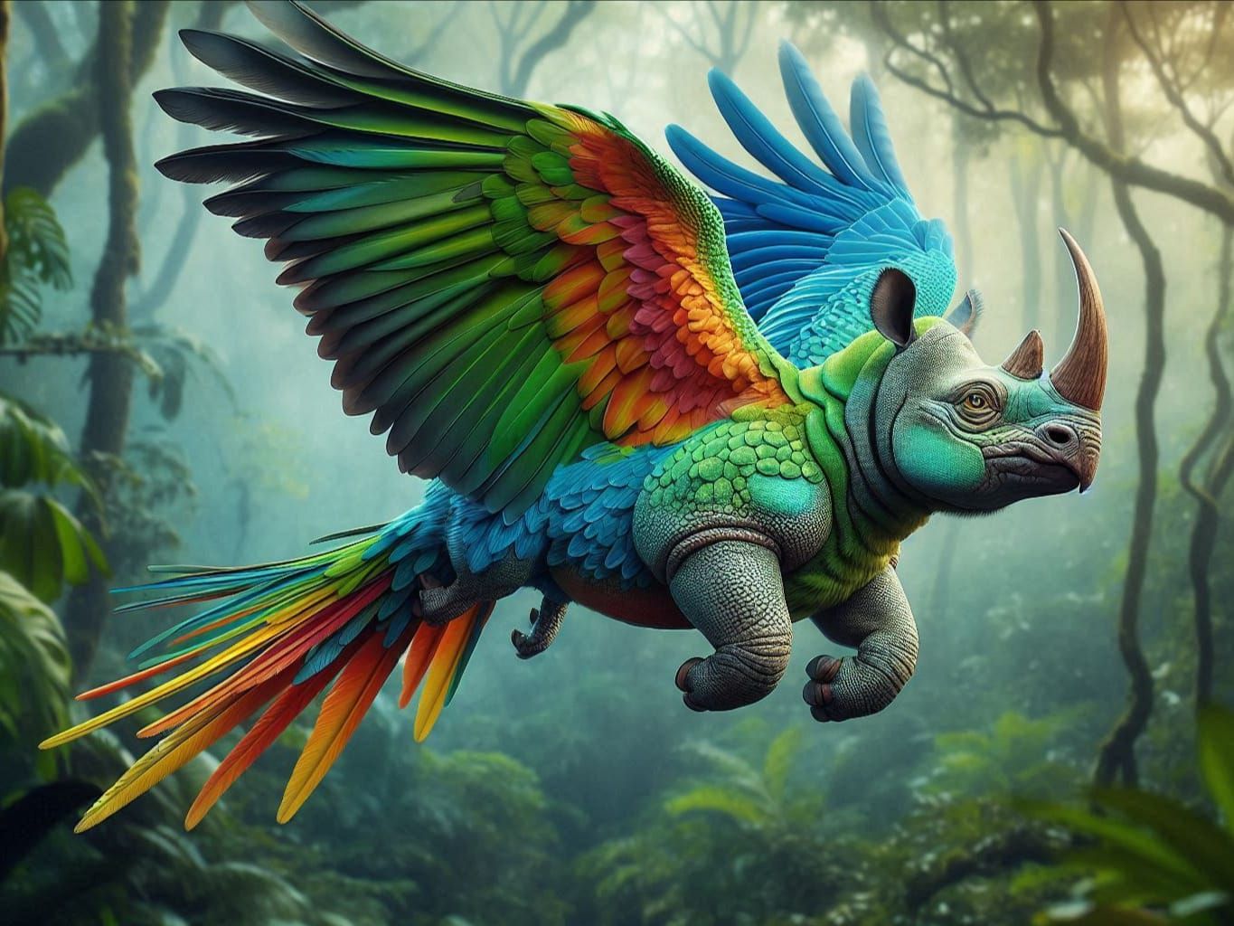 Parrot and rhinoceros hybrid