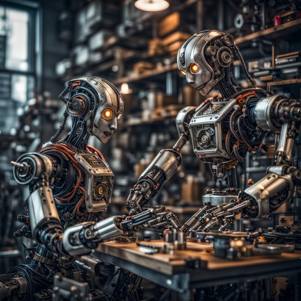 Robots building robots - AI Generated Artwork - NightCafe Creator