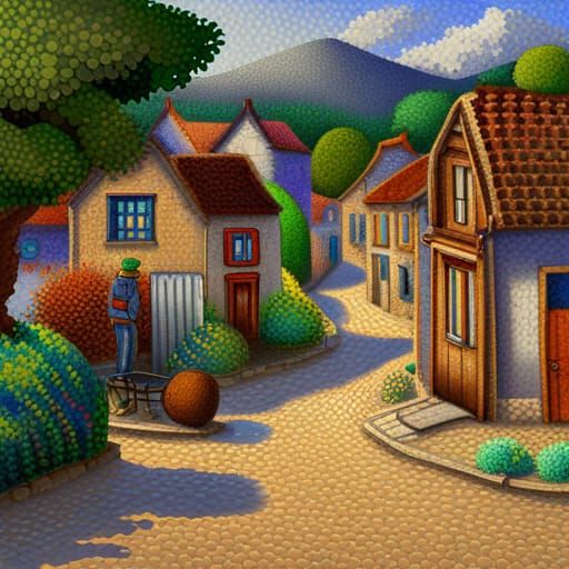 crochet village folk art naïve art  pointillism pointillism ...