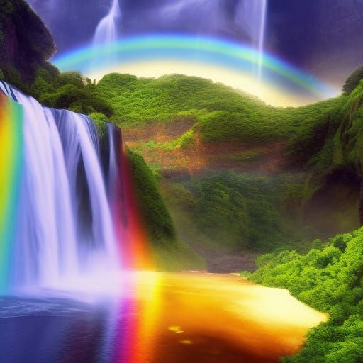 A rainbow above a waterfall, 8k resolution, a masterpiece, 35mm ...