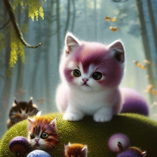 "Portrait of a round fuzzy adorable shiny baby kittens made ...