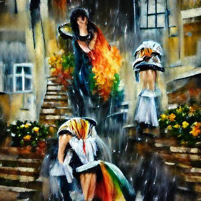 Colorless rainbow women in the rain oil painting by Leonid A...